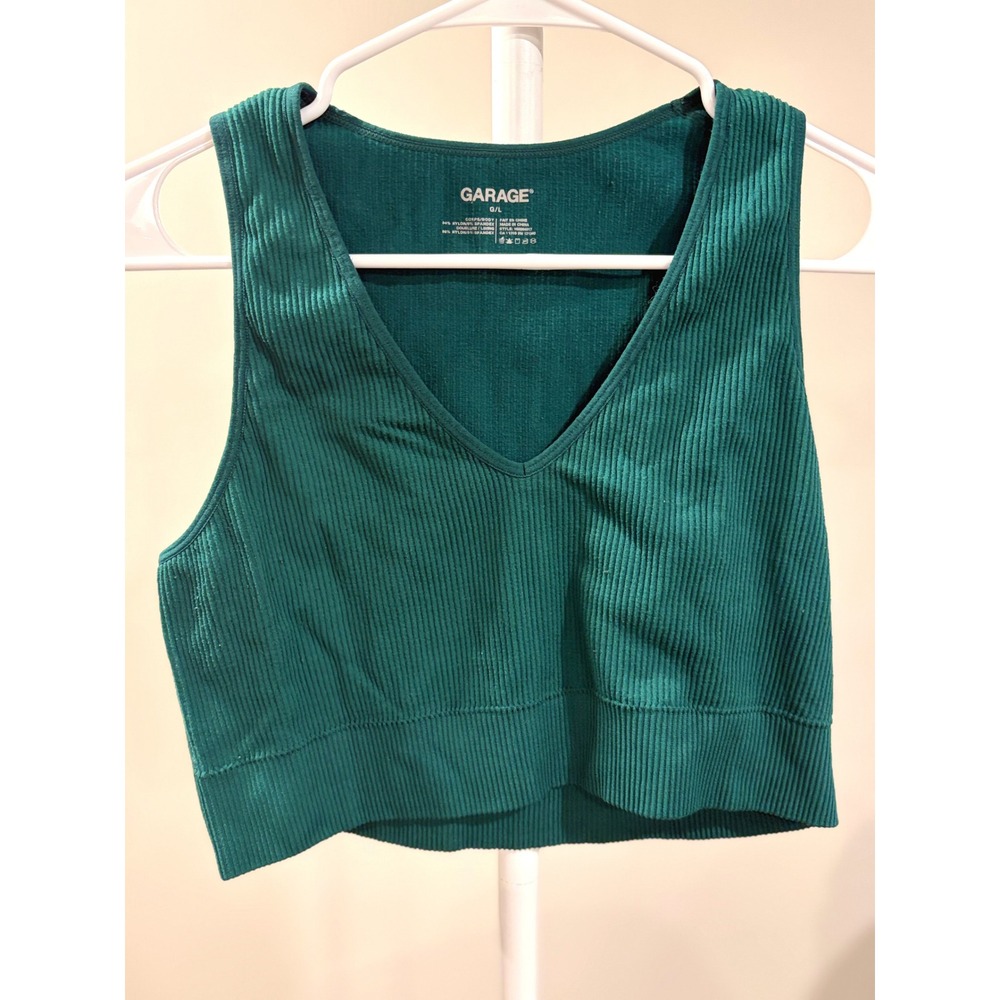 Y2K Streetwear Sport Athleisure Garage Ribbed Seamless Crop Tank Top Green Large